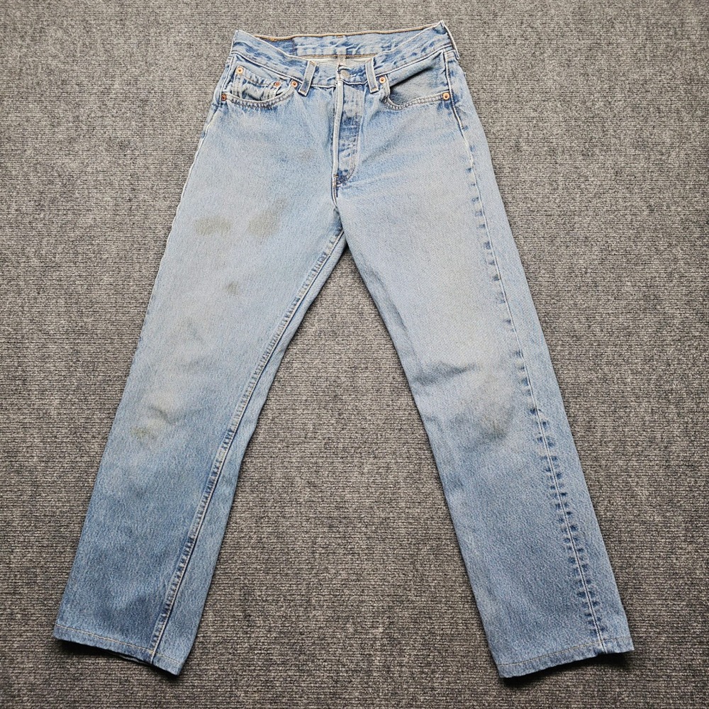 Vintage Levis 501 Button Fly Light Wash Straight Leg Jeans 27x28 Blue Denim